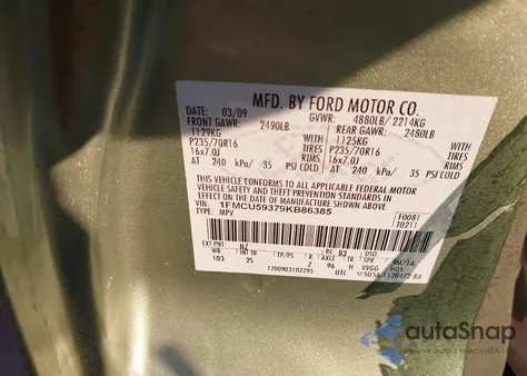 2009 Ford Escape Hybrid Limited z USA, uszkodzony, nr VIN 1FMCU59379KB86385